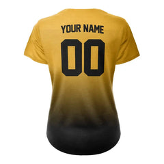 Custom Orange Black Gradient Button Down Baseball Jersey for Women