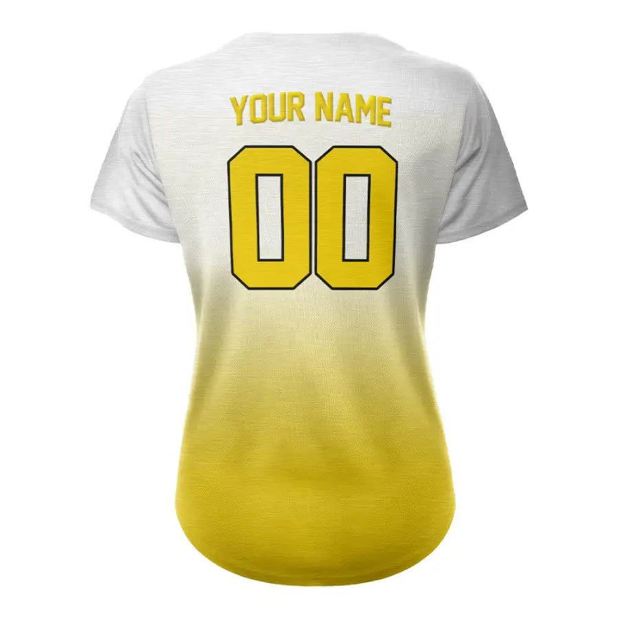 Custom White Yellow Gradient Button Down Baseball Jersey for Women