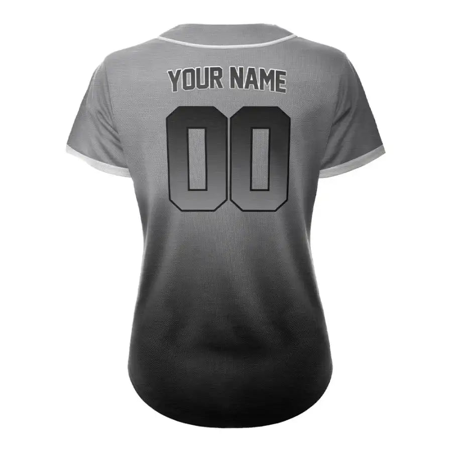 Custom Grey Black Gradient Button Down Baseball Jersey for Women