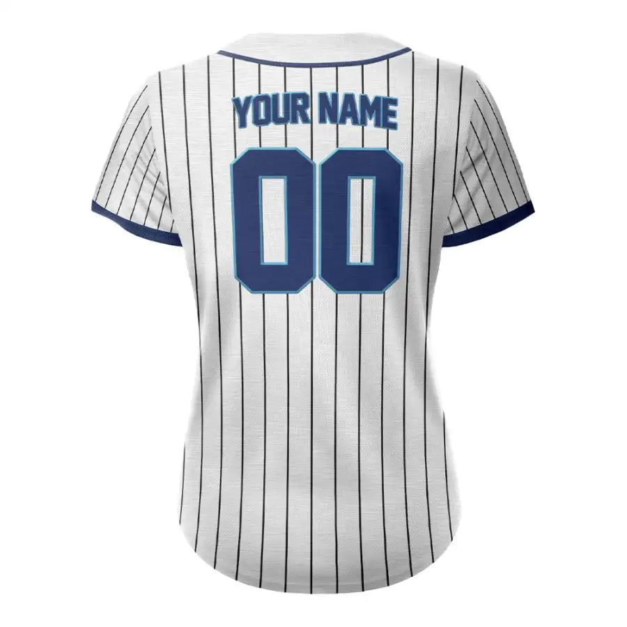 Custom Grey Blue Pinestripe Button Down Baseball Jersey for Women