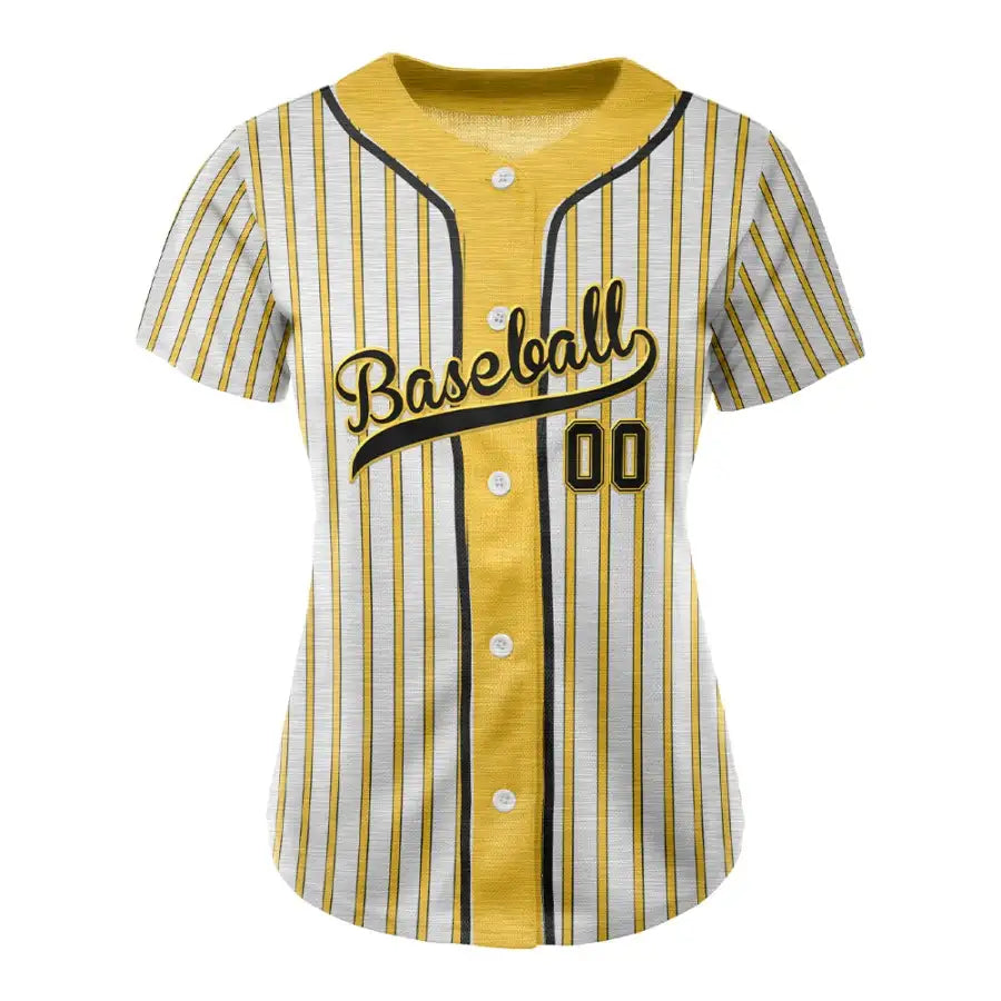 Custom Yellow White-Black Pinestripe Button Down Baseball Jersey for Women
