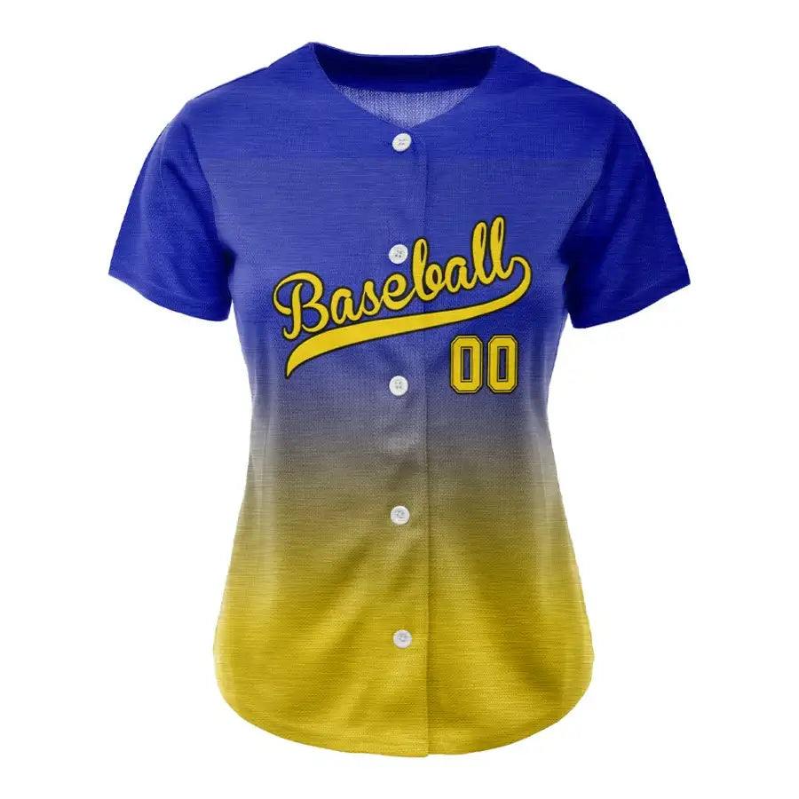 Custom Blue Yellow Gradient Button Down Baseball Jersey for Women