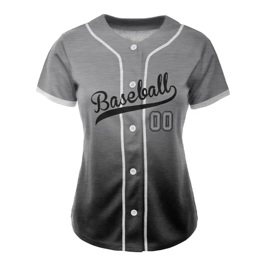 Custom Grey Black Gradient Button Down Baseball Jersey for Women