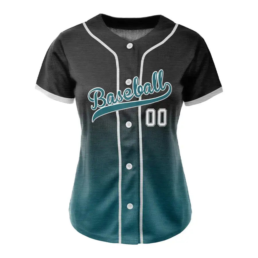 Custom Black Blue Gradient Button Down Baseball Jersey for Women