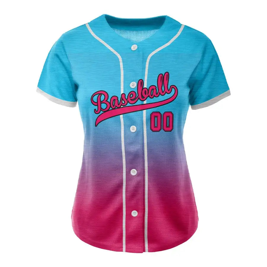 Custom Blue-Rose Gradient Button Down Baseball Jersey for Women