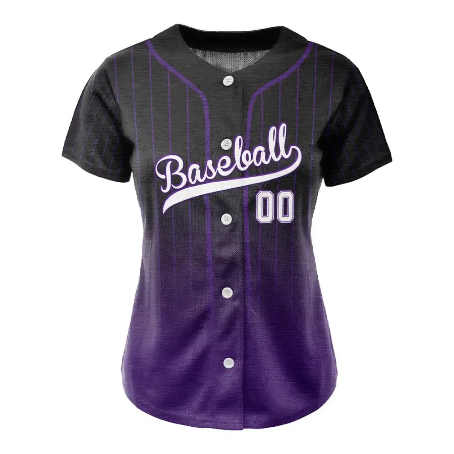 Custom Purple Gradient Pinestripe Button Down Baseball Jersey for Women
