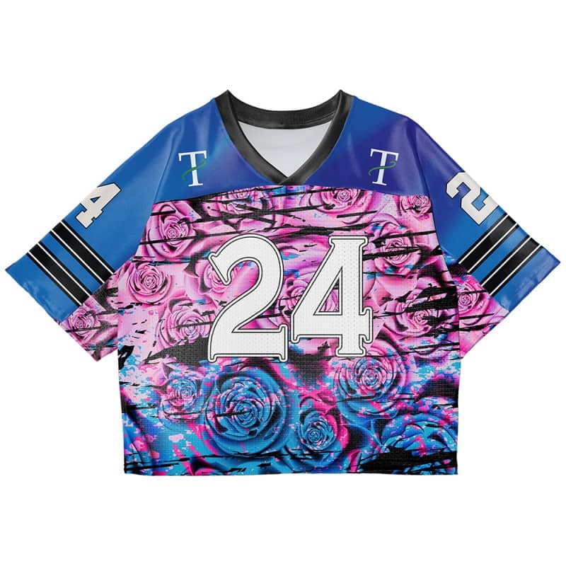 Custom Blue Roses Oversized Football Jersey Street Fashion T-shirt