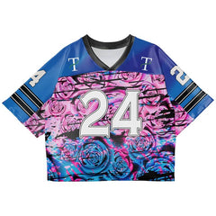 Custom Blue Roses Oversized Football Jersey Street Fashion T-shirt
