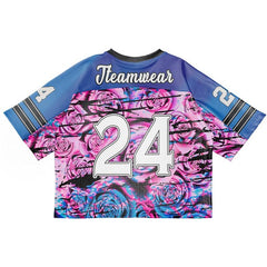 Custom Blue Roses Oversized Football Jersey Street Fashion T-shirt