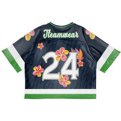 Custom Black Floral Oversized Football Jersey Street Fashion T-shirt