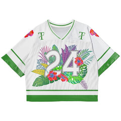 Custom White Floral Oversized Football Jersey Street Fashion T-shirt