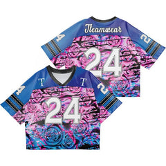 Custom Blue Roses Oversized Football Jersey Street Fashion T-shirt