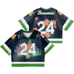 Custom Black Floral Oversized Football Jersey Street Fashion T-shirt