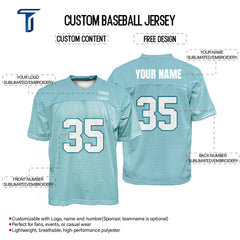 Custom Turquoise Oversized Football Jersey Street Fashion T-shirt