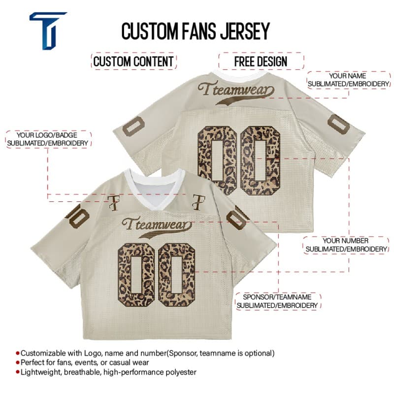 Custom Khaki Leopard Oversized Football Jersey Street Fashion T-shirt