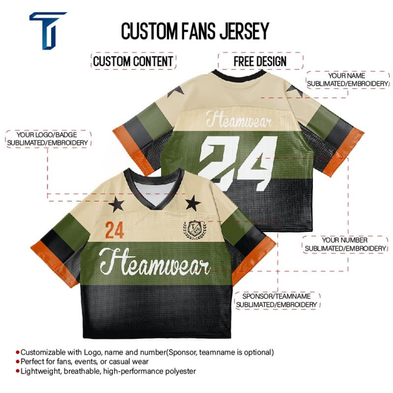 Custom Khaki Green Oversized Football Jersey Street Fashion T-shirt