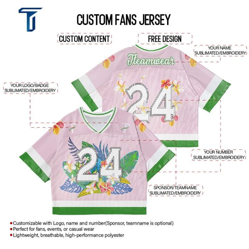 Custom Pink Floral Oversized Football Jersey Street Fashion T-shirt
