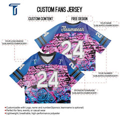 Custom Blue Roses Oversized Football Jersey Street Fashion T-shirt