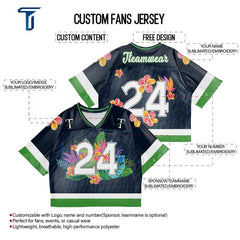 Custom Black Floral Oversized Football Jersey Street Fashion T-shirt