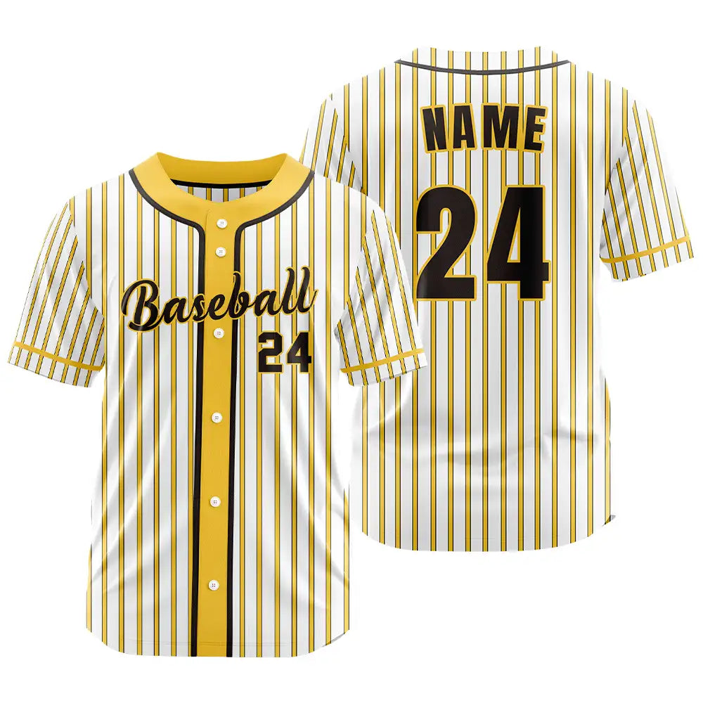 Custom Yellow Pinstripe Button Down Baseball Jersey