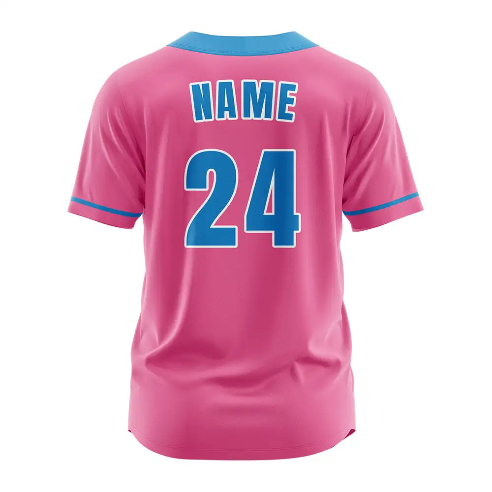 Custom Pink-Blue Button Down Baseball Jersey
