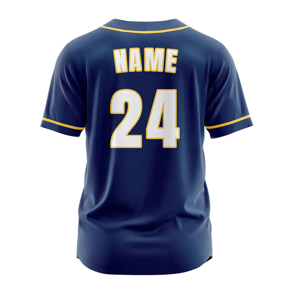 Custom Navy Blue Yellow Button Down Classic Baseball Jersey