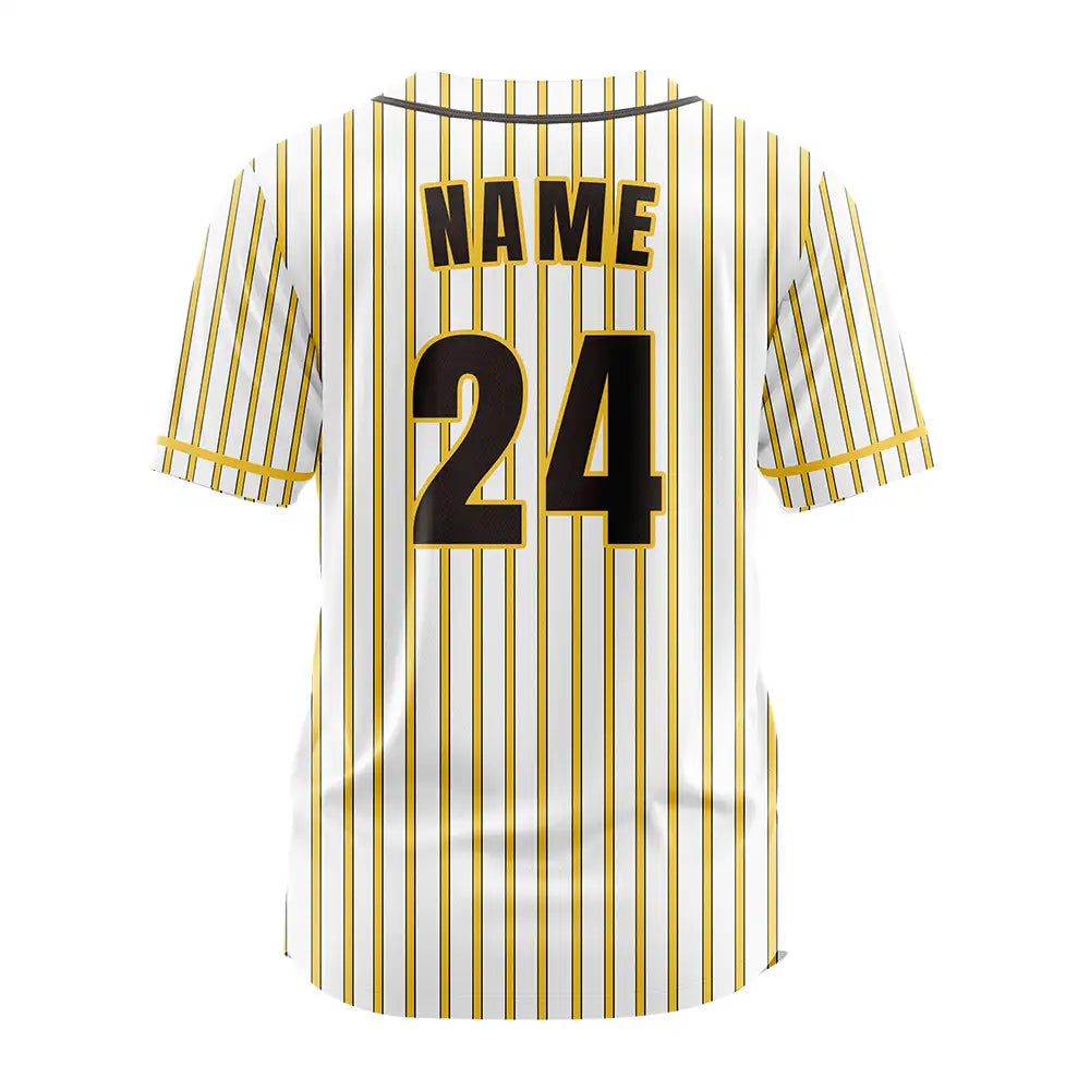 Custom Yellow Pinstripe Button Down Baseball Jersey