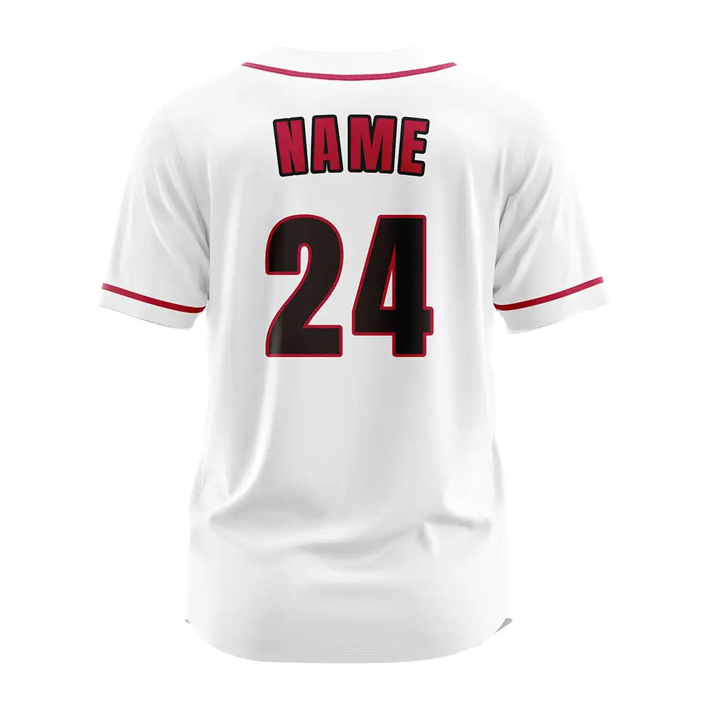 Custom White-Red Button Down Baseball Jersey