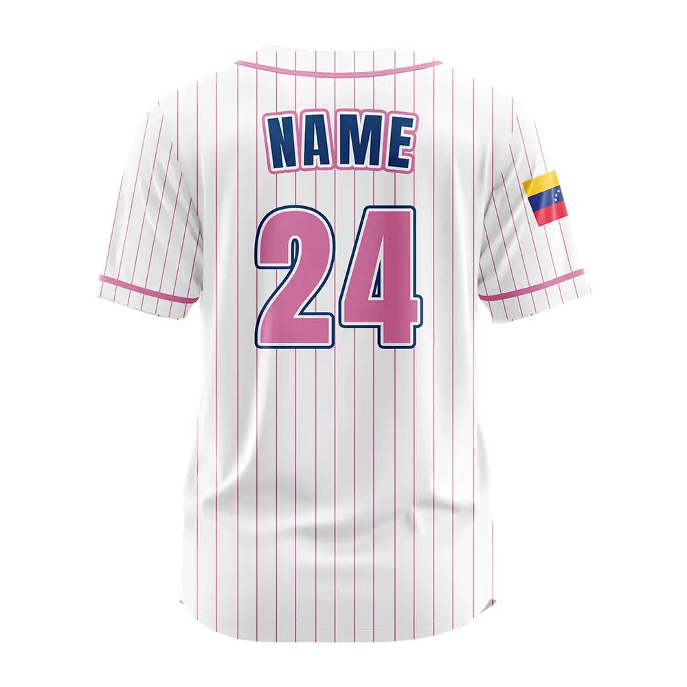 Custom Pink Pinestripe Button Down Baseball Jersey