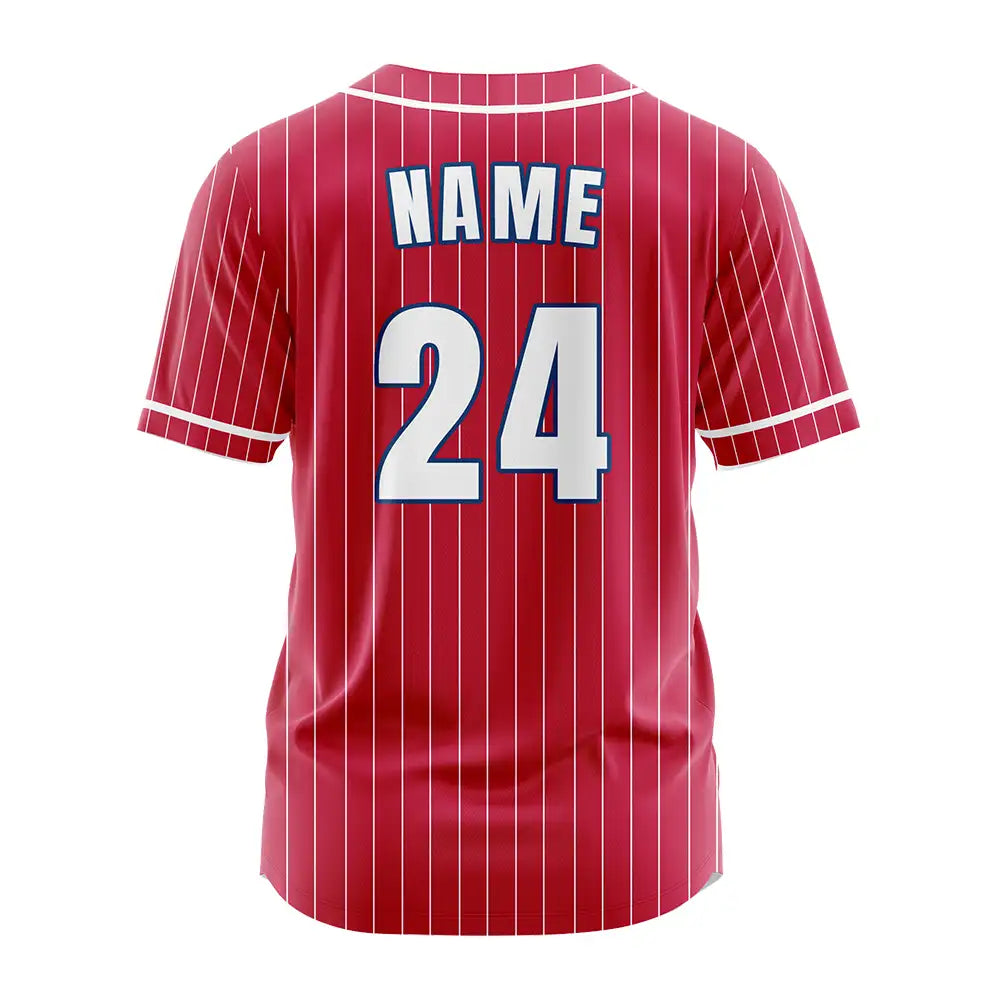 Custom Red White Pinestripe Button Down Baseball Jersey