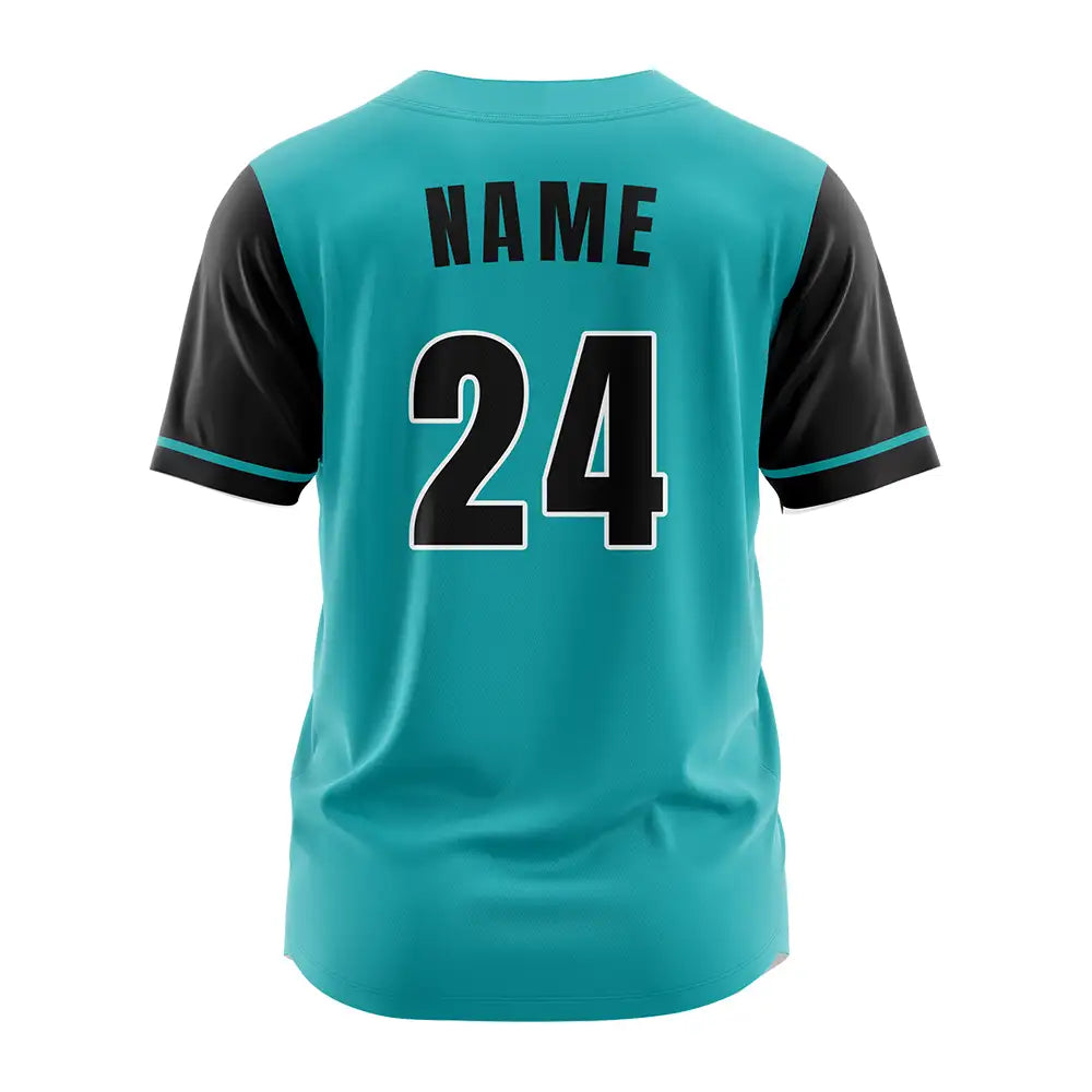Custom Teal Black Button Down Baseball Jersey