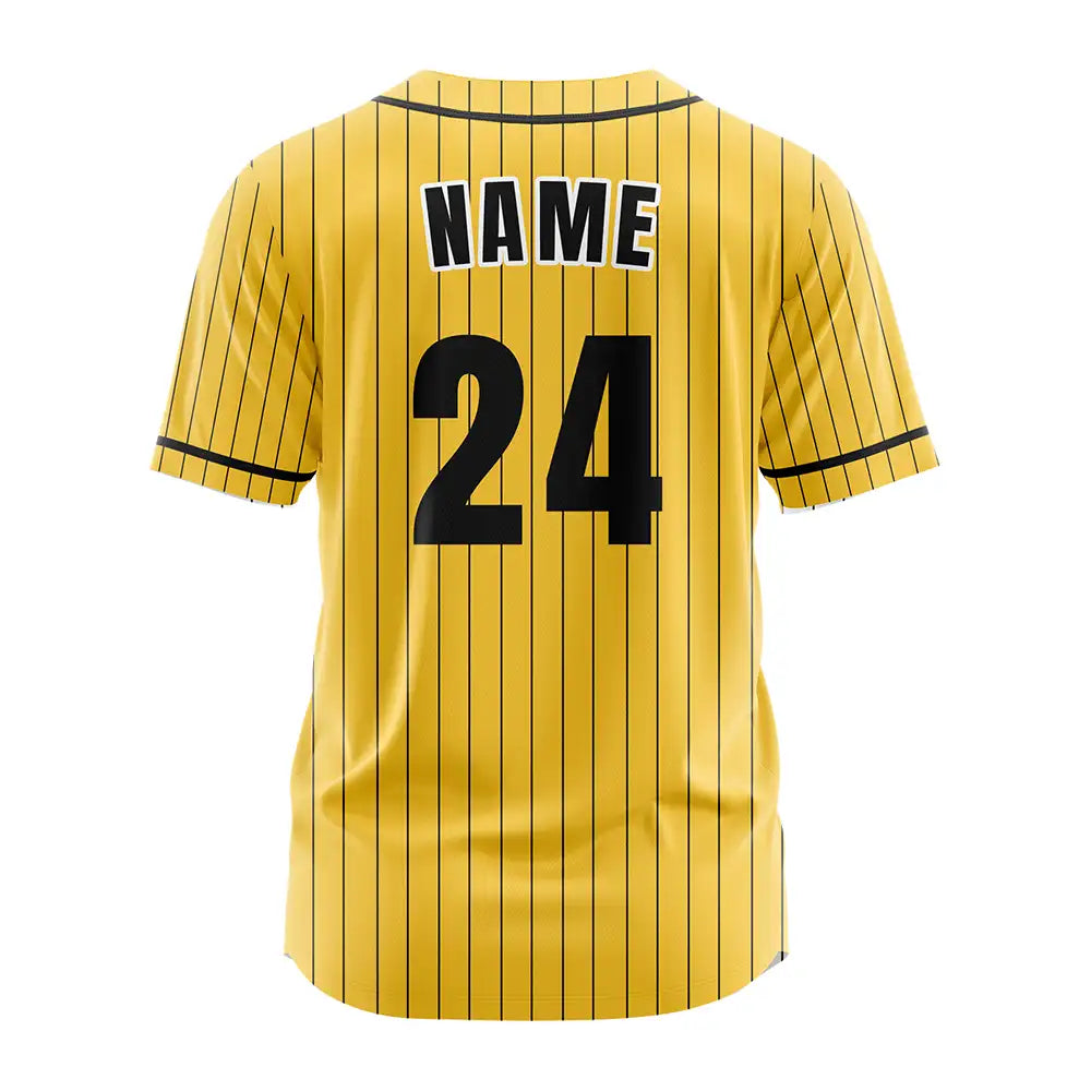 Custom Yellow Blue Pinestripe Button Down Baseball Jersey