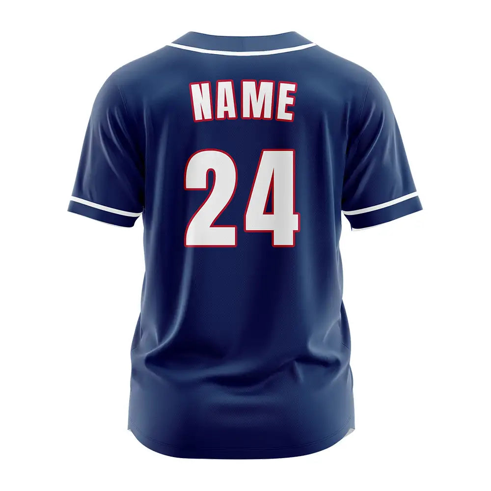Custom Navy Blue White Button Down Classic Baseball Jersey