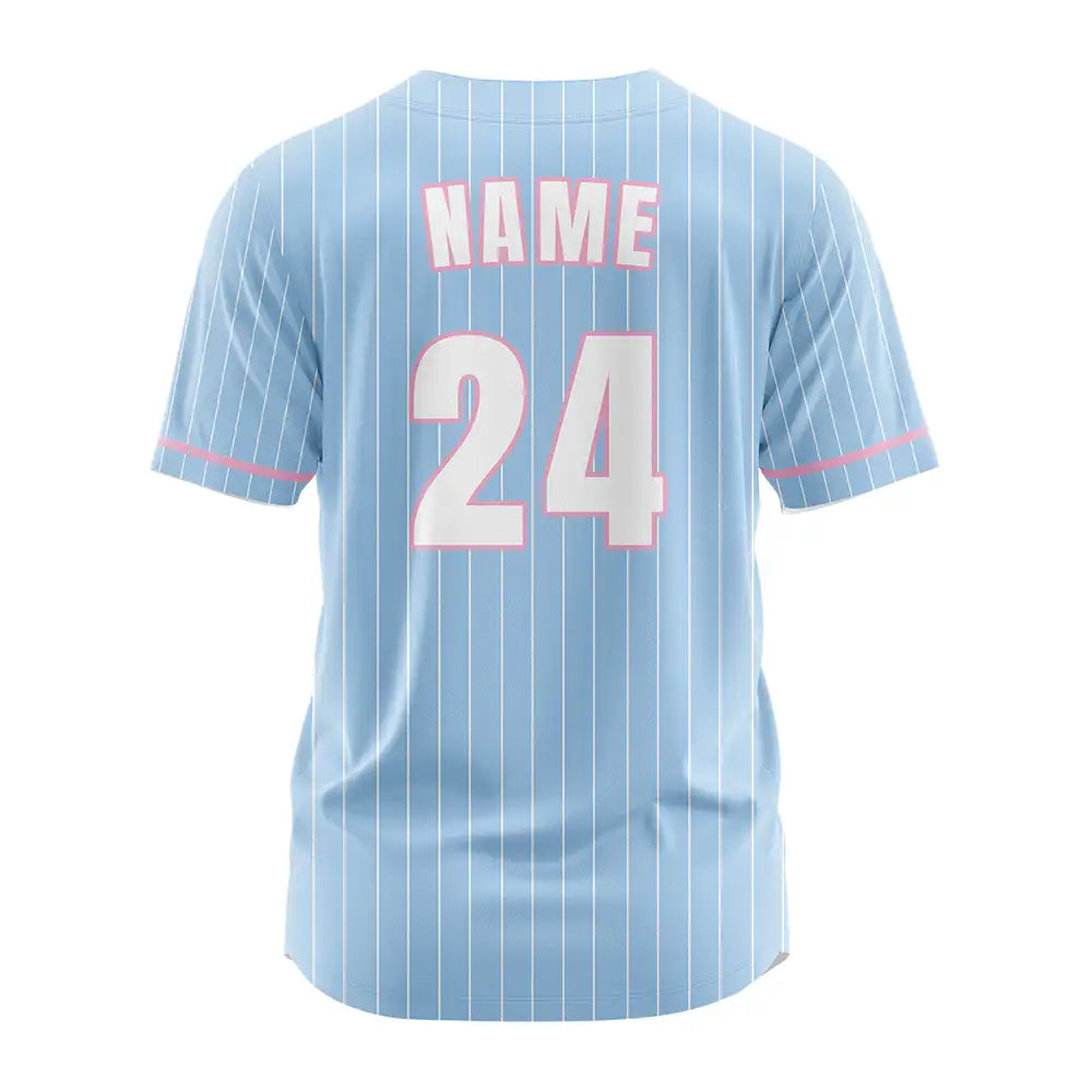 Custom Macarons Blue Pinestripe Button Down Baseball Jersey
