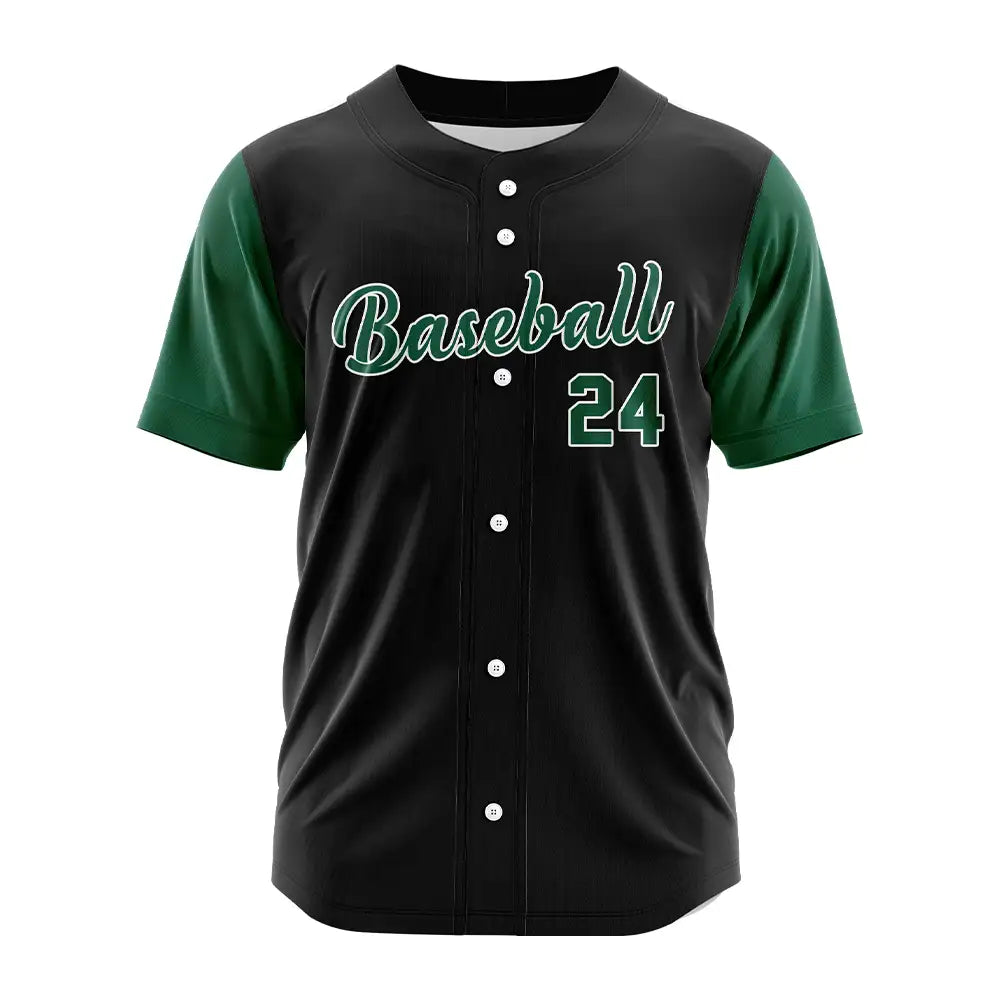 Custom Black Green Button Down Classic Baseball Jersey