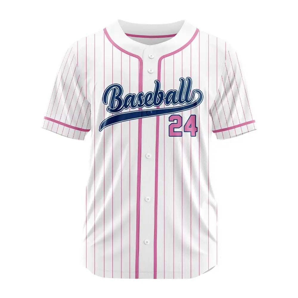Custom Pink Pinestripe Button Down Baseball Jersey
