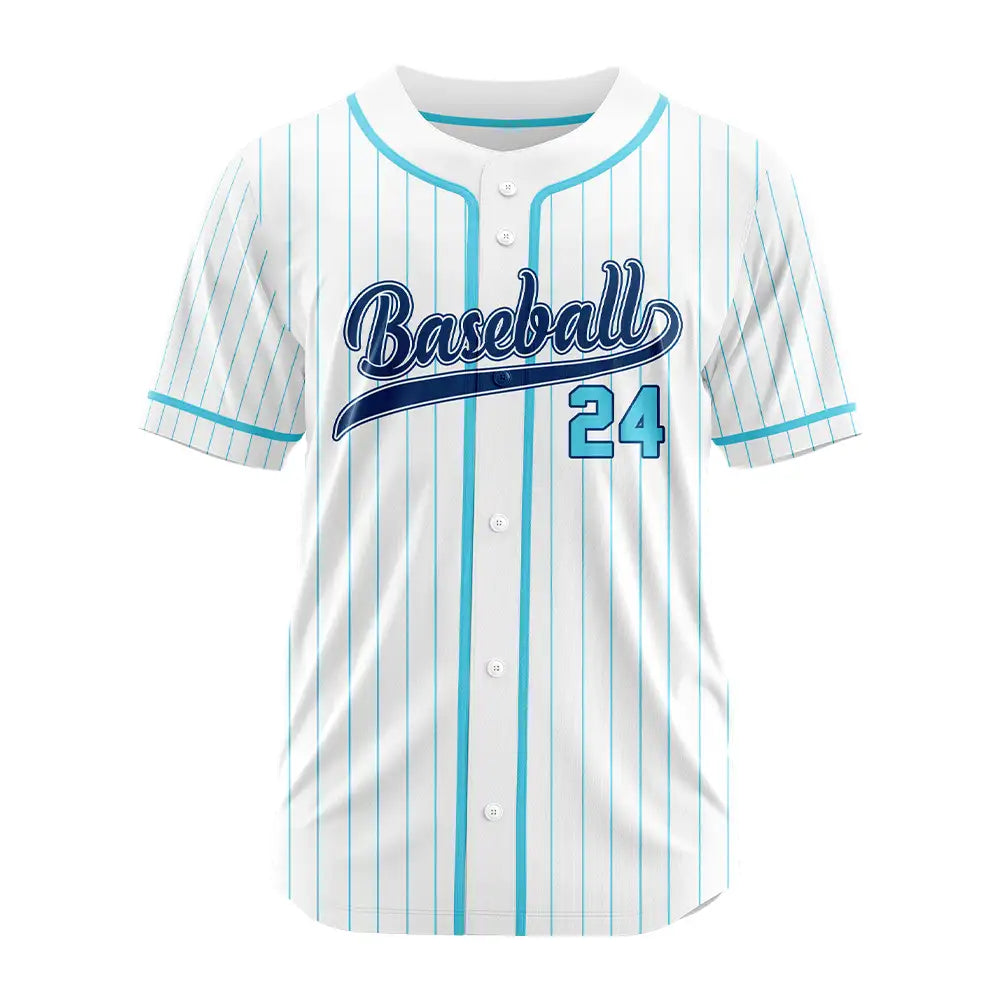 Custom Teal Pinestripe Button Down Baseball Jersey