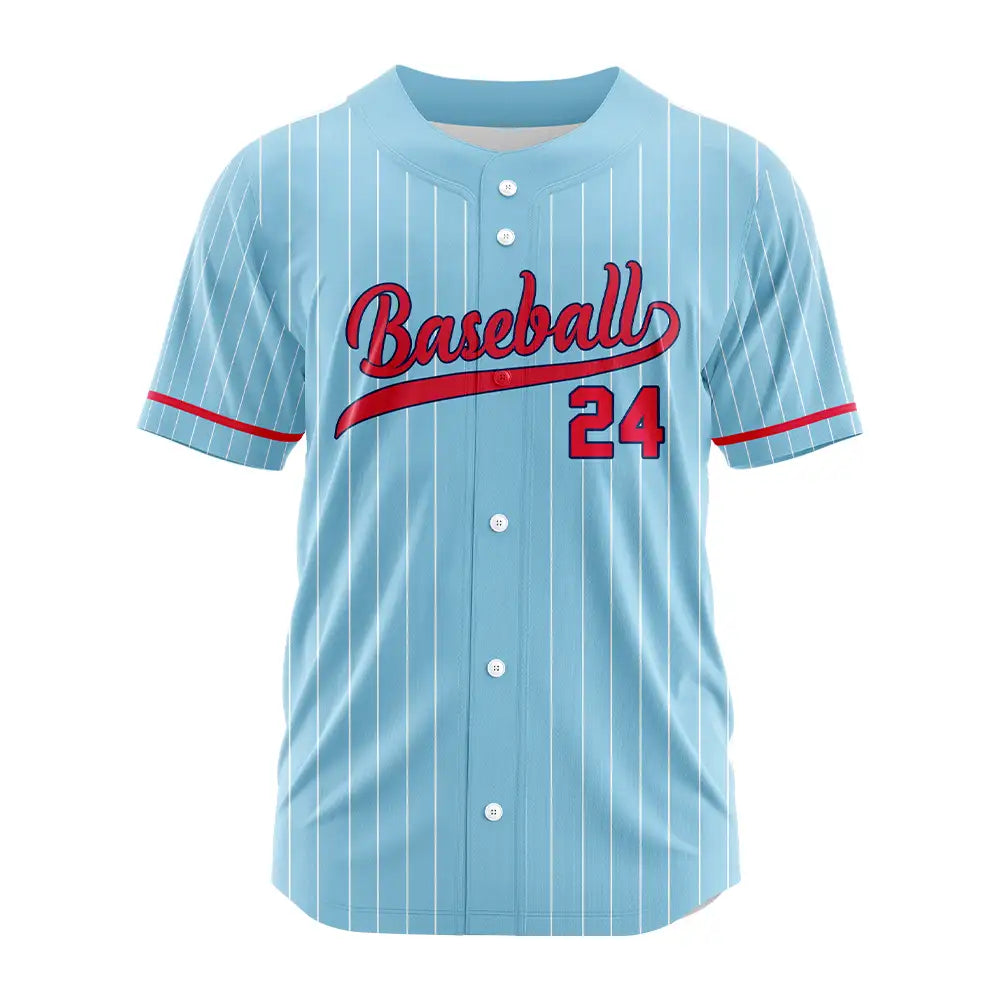 Benutzerdefinierte Himmelblau Weiß Pine Stripe Button Down Baseball Jersey 