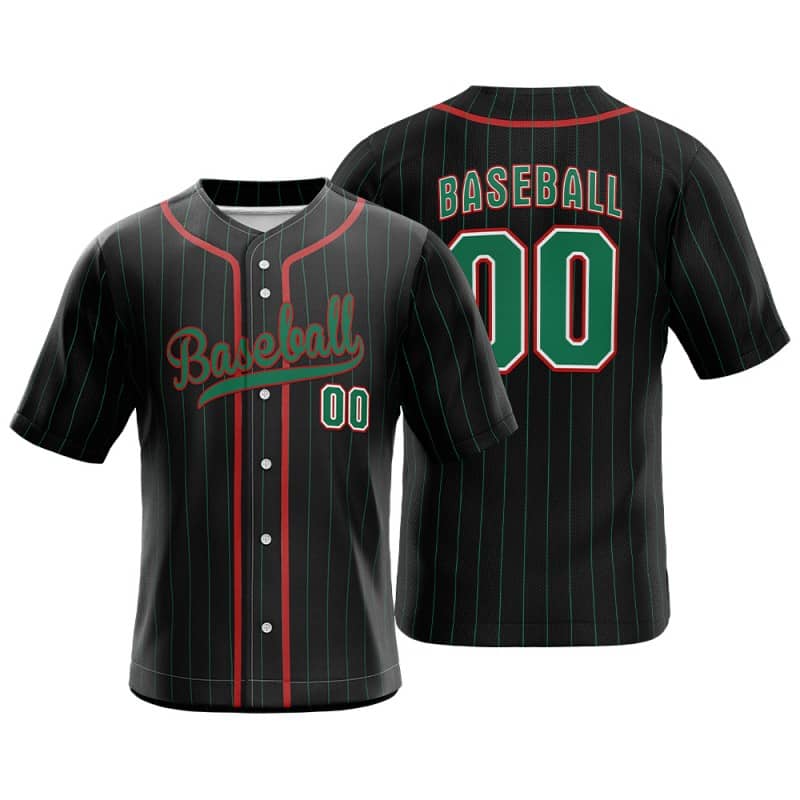 Black Pinstripe Custom Full Button Mexico Baseball Jersey