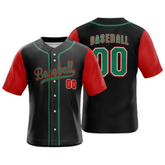 Colorblock Red Custom Full Button Mexico Baseball Jersey