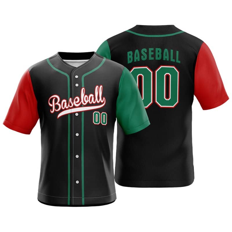 Colorblock Red-Green Custom Full Button Mexico Baseball Jersey