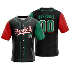 Colorblock Red-Green Custom Full Button Mexico Baseball Jersey