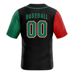 Colorblock Red-Green Custom Full Button Mexico Baseball Jersey