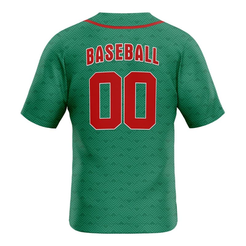 Custom Green Red Full Button Mexico Baseball Jersey