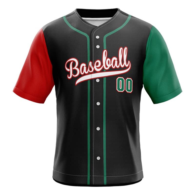 Colorblock Red-Green Custom Full Button Mexico Baseball Jersey