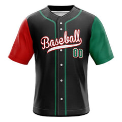 Colorblock Red-Green Custom Full Button Mexico Baseball Jersey