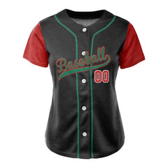 Colorblock Red Custom Full Button Mexico Baseball Jersey for Women
