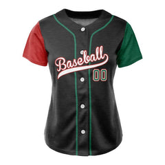 Colorblock Red-Green Custom Full Button Mexico Baseball Jersey for Women
