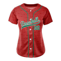 Custom Red Green Full Button Mexico Baseball Jersey for Women