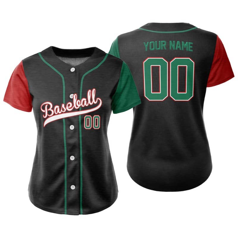Colorblock Red-Green Custom Full Button Mexico Baseball Jersey for Women